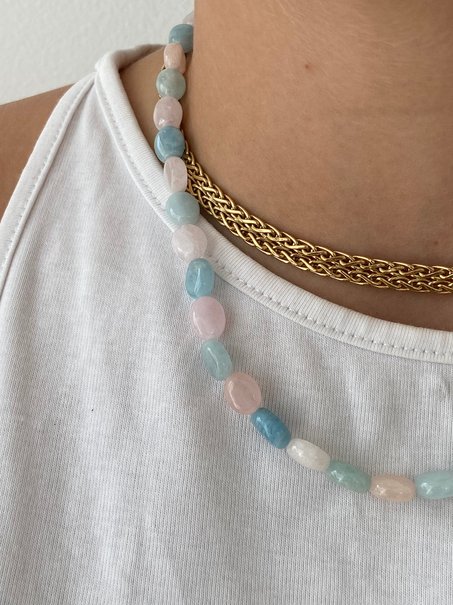 COLLIER MORGANITE + AIGUE MARINE : ROMANCE & CONFIANCE EN SOI