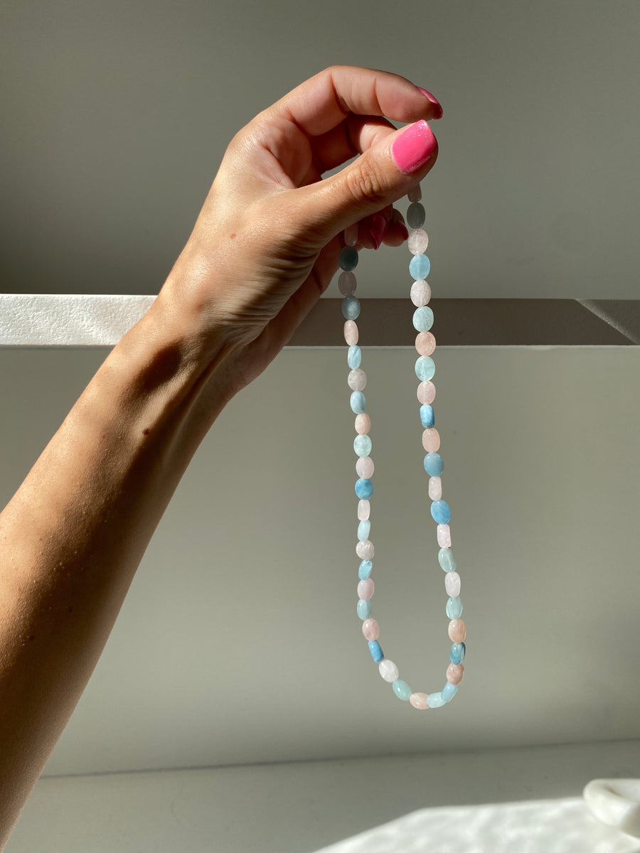 COLLIER MORGANITE + AIGUE MARINE : ROMANCE & CONFIANCE EN SOI