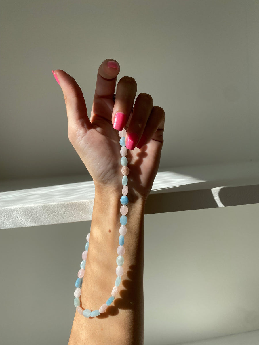 COLLIER MORGANITE + AIGUE MARINE : ROMANCE & CONFIANCE EN SOI