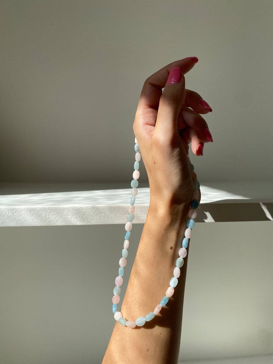 COLLIER MORGANITE + AIGUE MARINE : ROMANCE & CONFIANCE EN SOI