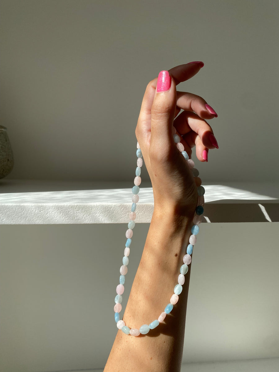 COLLIER MORGANITE + AIGUE MARINE : ROMANCE & CONFIANCE EN SOI